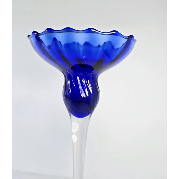 Set of 3 Cobalt Blue Stemmed Glass Candlestick Holders Elegant - Picture 4 of 6